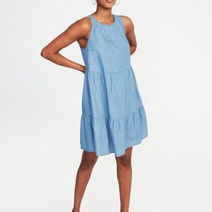 Old navy swing tiered chambray dress